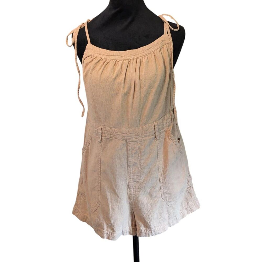 Urban Outfitters Linen-Blend Tie-Shoulder Corduroy Texture Romper